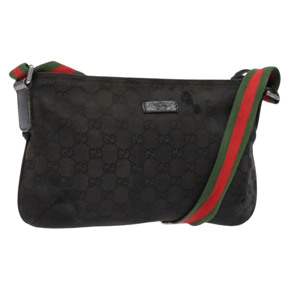 GUCCI GG Canvas Web Sherry Shoulder Bag Black Silver 189749 Authentic (1 of 18)