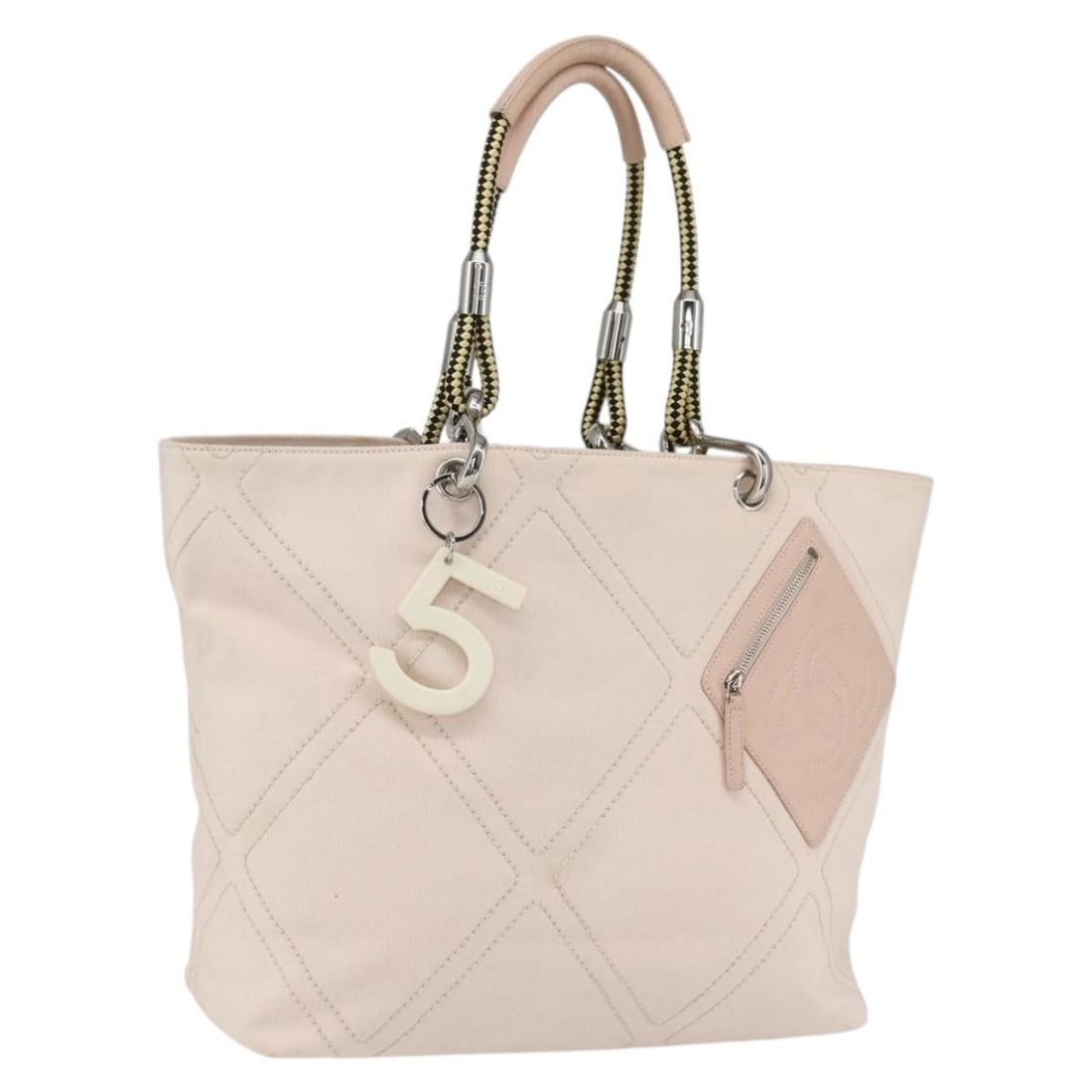 CHANEL Pink Silver Canvas Tote Bag Authentic Made in Italy: CHANEL Pink Silver Canvas Tote Bag Authentic Made in Italy This elegant CHANEL Tote Bag combines practical design with luxurious style. Crafted in Italy, the exterior is made from durable canvas in a