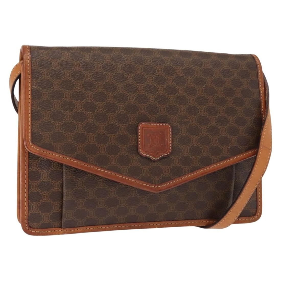 CELINE Macadam Canvas Shoulder Bag Brown Gold PVC Leather Italy Auth BA7314 (1 of 18)