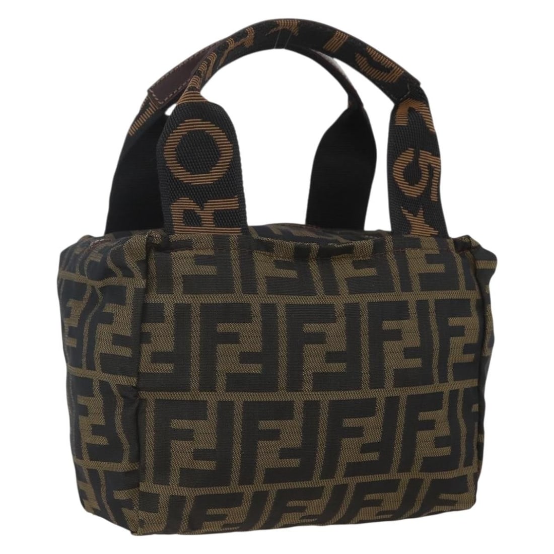 Zucca Canvas Black Brown Handbag by Fendi Italy: Zucca Canvas Black Brown Handbag by Fendi Italy This FENDI hand pouch is crafted from Zucca canvas in black and brown, featuring a compact silhouette and a single top handle. The bag displays signs of