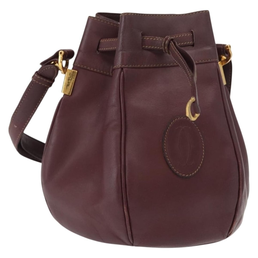 CARTIER Must Line Bordeaux Leather Shoulder Bag Gold Hardware Auth (1 of 18)