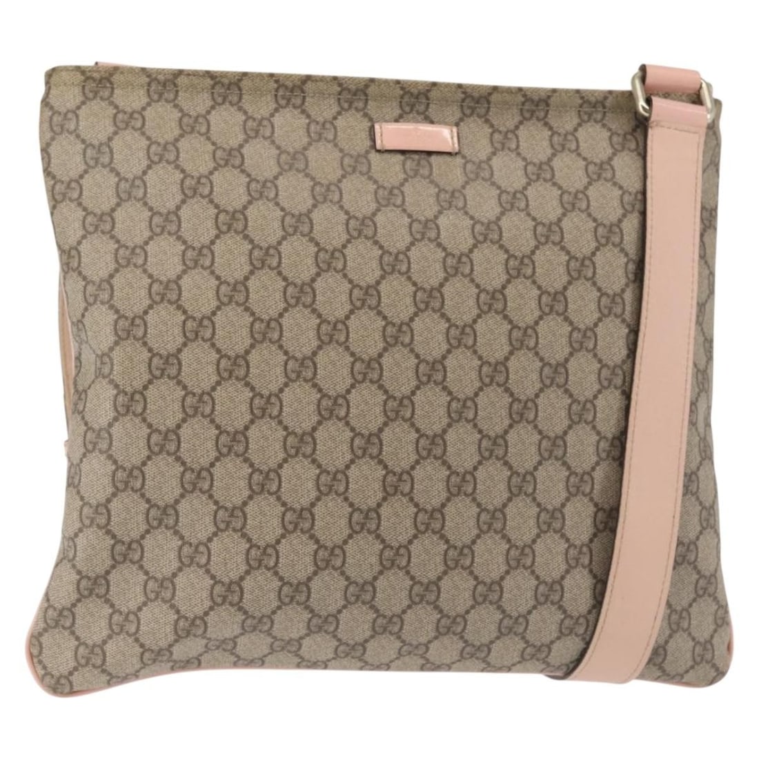 GUCCI GG Supreme Beige Gold PVC Shoulder Bag 201446 Auth: GUCCI GG Supreme Beige Gold PVC Shoulder Bag 201446 Auth This authentic GUCCI GG Supreme Shoulder Bag is crafted from durable PVC leather with a stylish beige and gold design. Measuring approximately