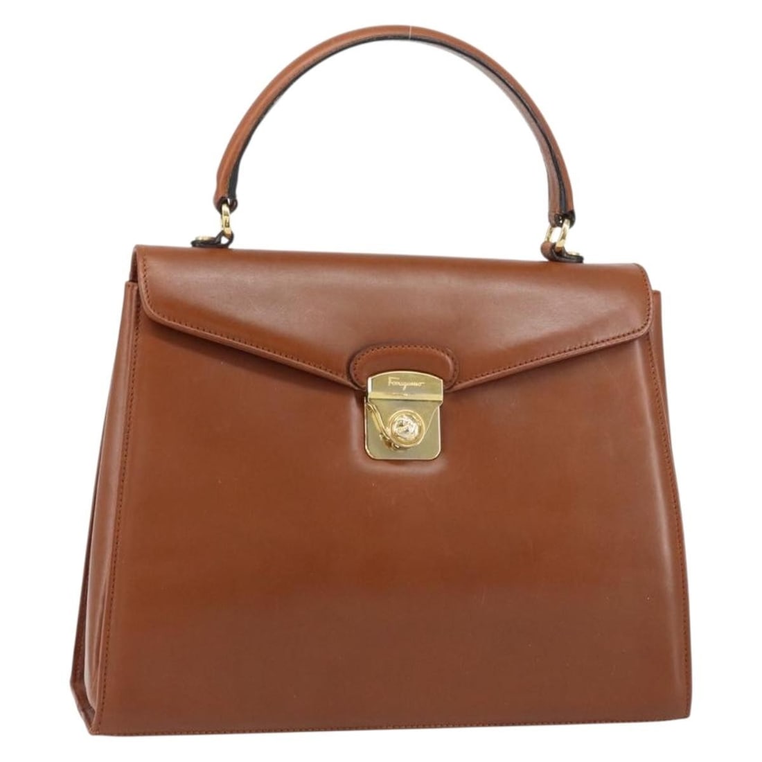 Salvatore Ferragamo Brown Gold Leather Hand Bag Italy Auth BA8753 (1 of 18)