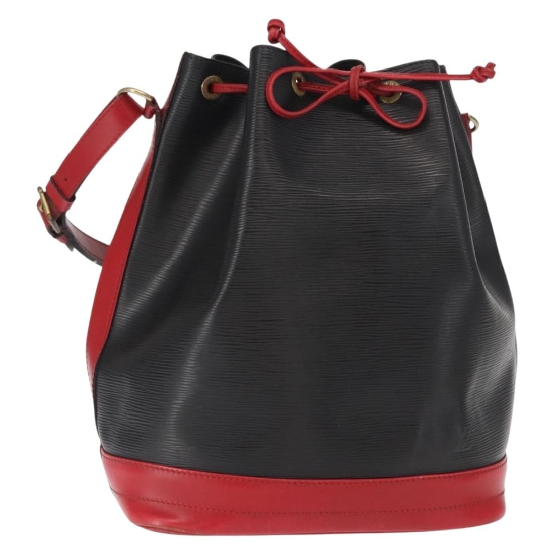 Louis Vuitton Noe Epi Leather Black and Red Shoulder Bag M44017: Louis Vuitton Noe Epi Leather Black and Red Shoulder Bag M44017 This Louis Vuitton Epi Noe shoulder bag features a striking bicolor design in black and red. Crafted from durable Epi leather, the bag o