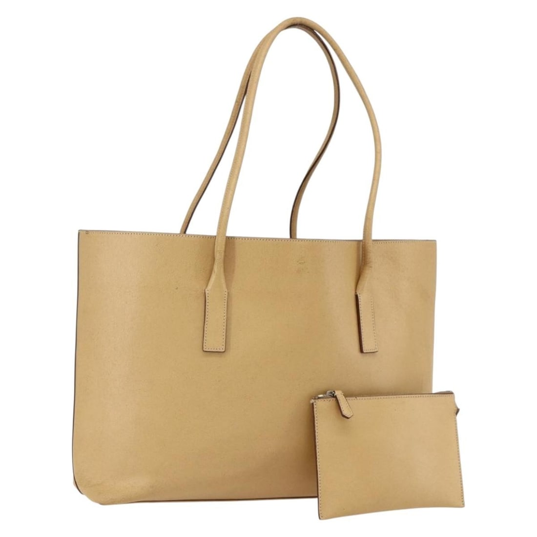 Beige and Silver Leather PRADA Tote Bag with Pouch from Italy (1 of 18)