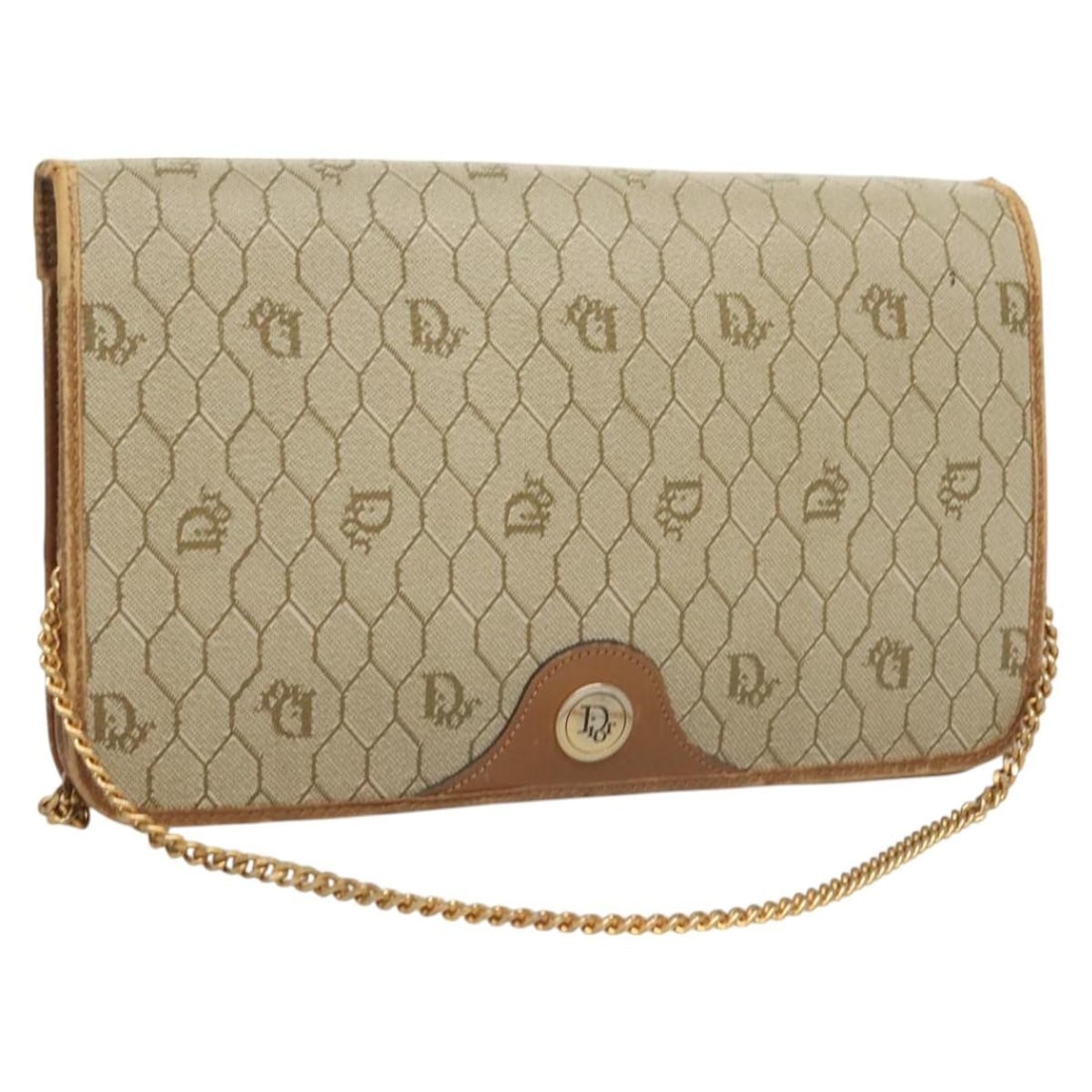 Christian Dior Honeycomb Canvas Shoulder Bag Beige Gold PVC Made in France: Christian Dior Honeycomb Canvas Shoulder Bag Beige Gold PVC Made in France Introducing the Christian Dior Honeycomb Canvas Chain Shoulder Bag, a stylish accessory that embodies elegance and sophistica