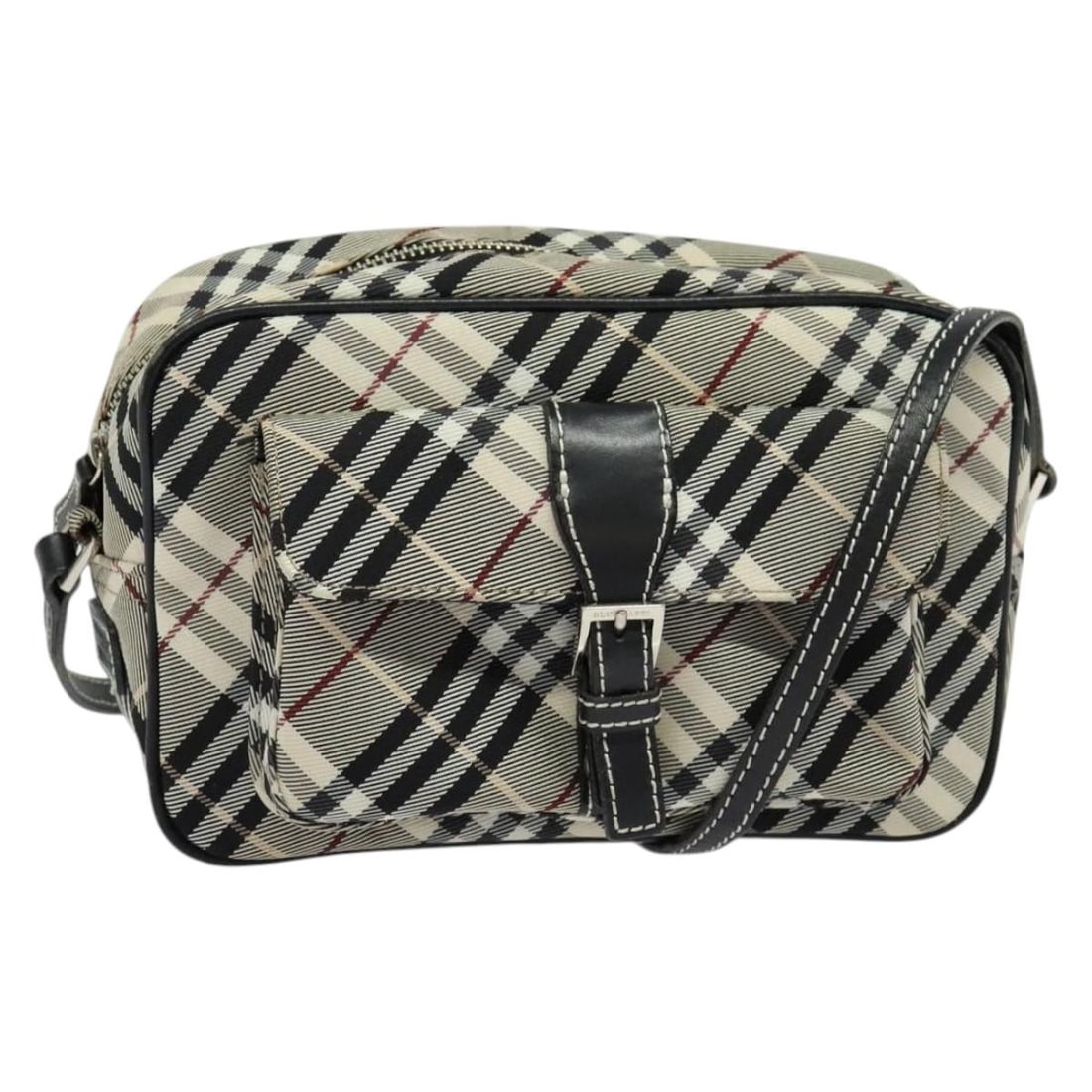 BURBERRY Nova Check Canvas Shoulder Bag Black Silver Made in Japan: BURBERRY Nova Check Canvas Shoulder Bag Black Silver Made in Japan This Burberry Nova Check Shoulder Bag is an elegant accessory crafted from durable canvas in a striking black and silver color scheme