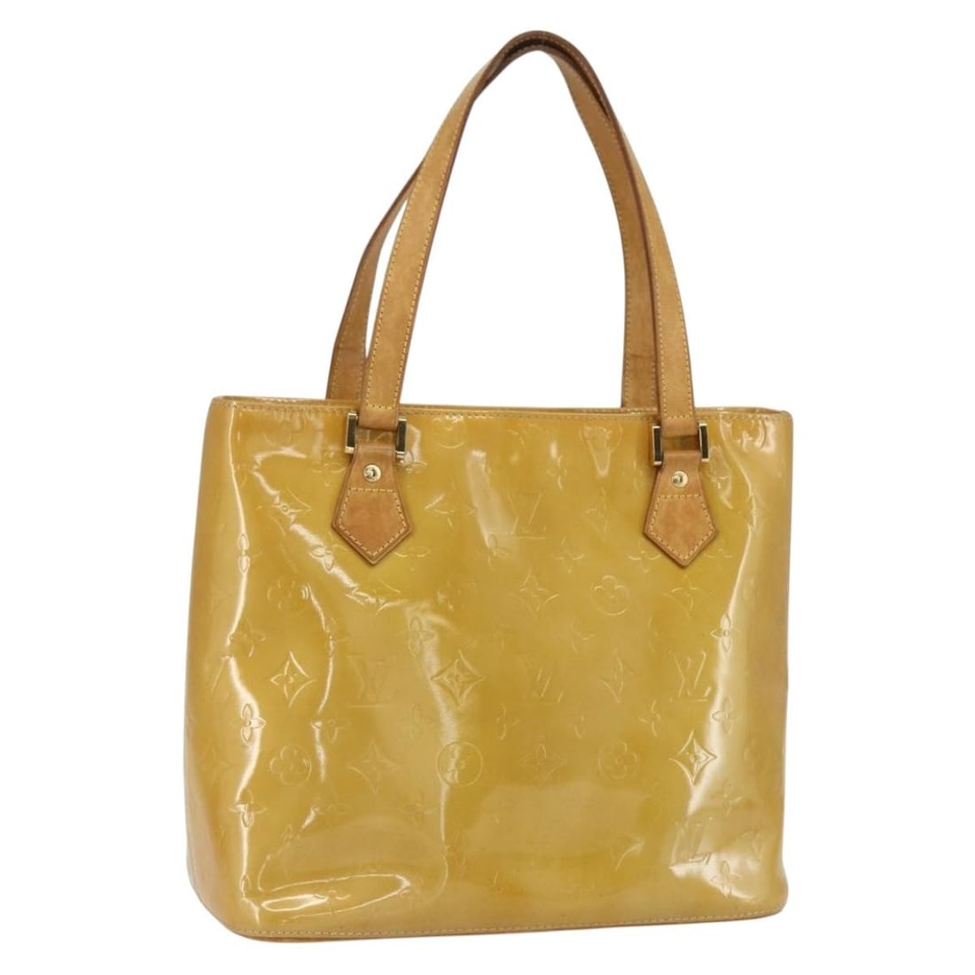 LOUIS VUITTON Monogram Vernis Houston Hand Bag Beige M91004 Auth (1 of 18)