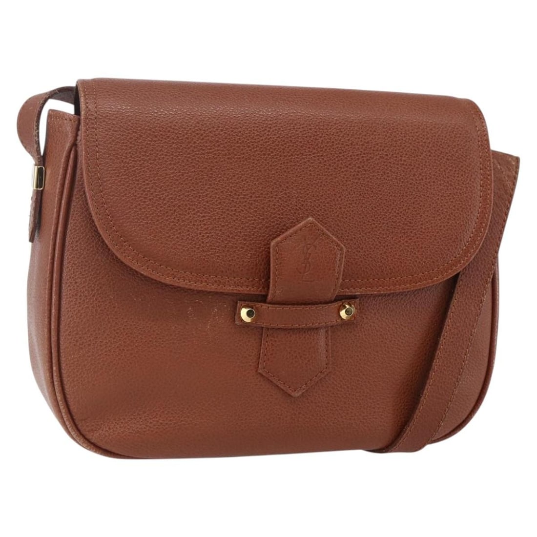 SAINT LAURENT Brown Leather Shoulder Bag with Gold Accents (1 of 18)