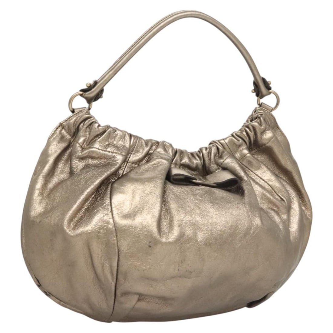 Salvatore Ferragamo Vala Shoulder Bag Leather Champagne Gold Italy Auth BA1804 (1 of 18)