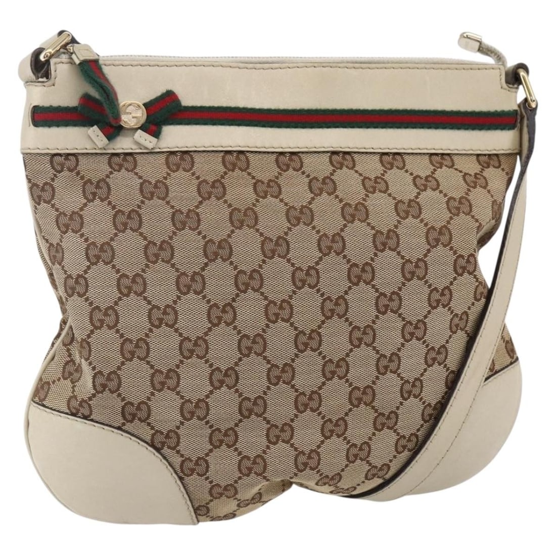 GUCCI GG Canvas Sherry Line Shoulder Bag Beige Gold 257065 Auth (1 of 18)
