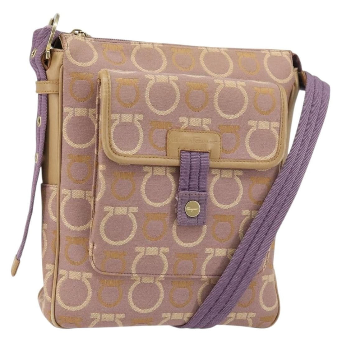 Purple Canvas Salvatore Ferragamo Gancini Shoulder Bag Gold Accents Italy (1 of 18)