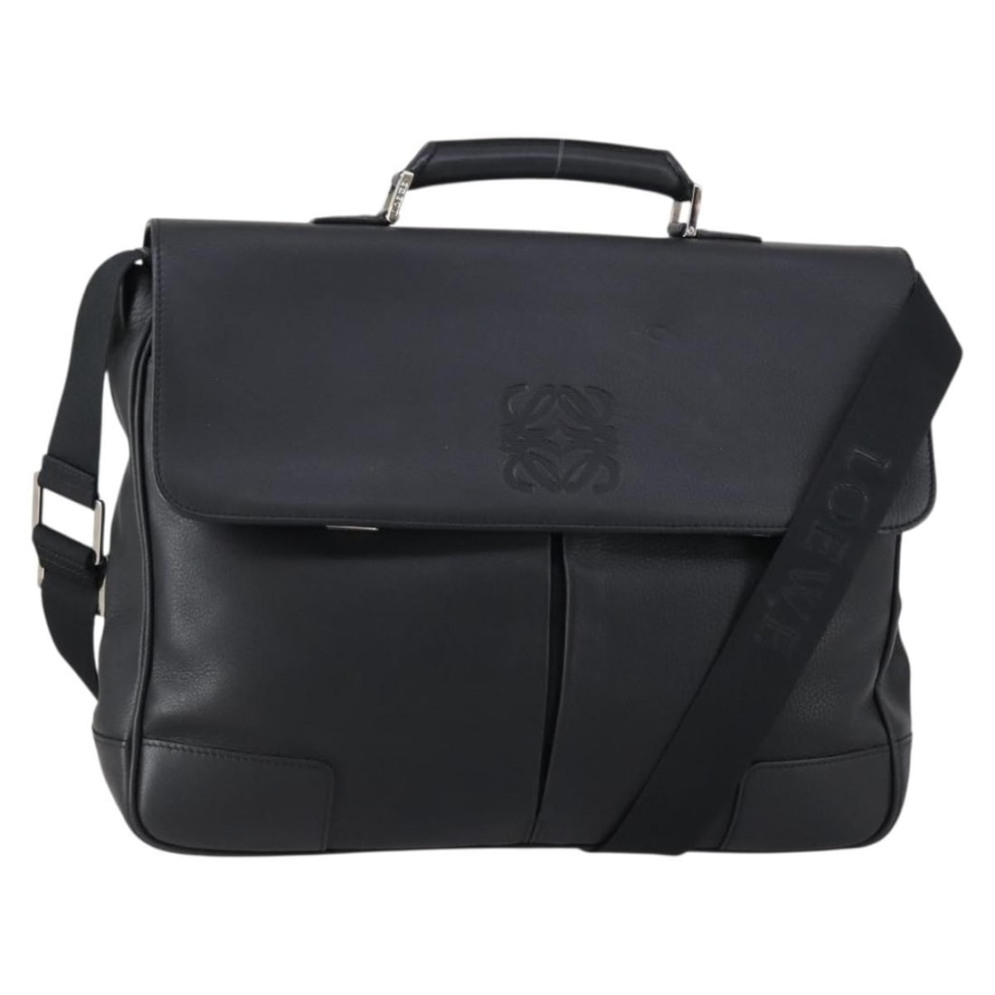 LOEWE Anagram Business Bag Leather Black Silver 2Way Auth (1 of 18)