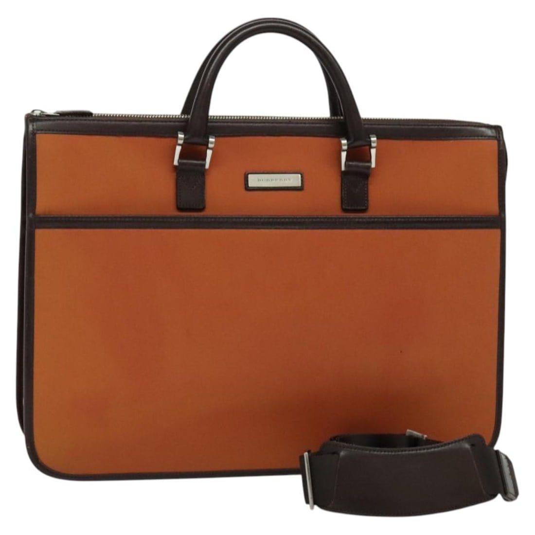 Authentic BURBERRY Nylon 2-Way Hand Bag Brown Silver: Authentic BURBERRY Nylon 2-Way Hand Bag Brown Silver This BURBERRY handbag combines functionality and style in a chic nylon design. The exterior features a sophisticated brown and silver color scheme,