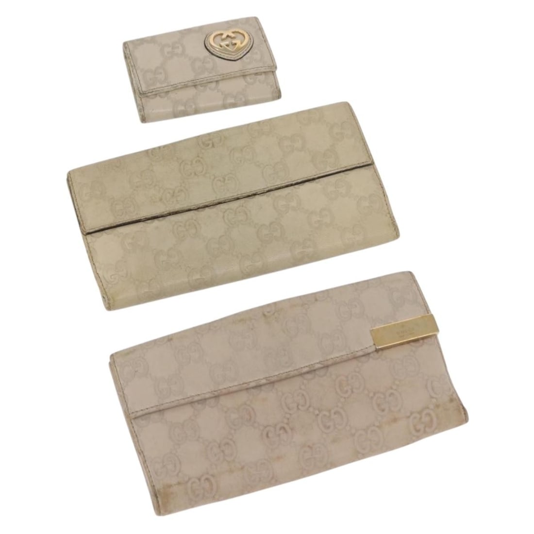 GUCCI GG Canvas Leather Key Case Wallet 3 Piece Set White Auth (1 of 18)