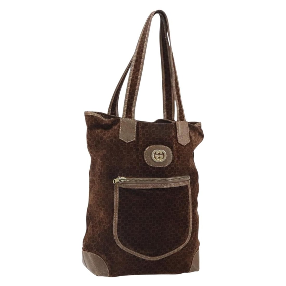 Brown Suede GUCCI Tote Bag with Gold Details Model 98 29 002 4987 (1 of 18)