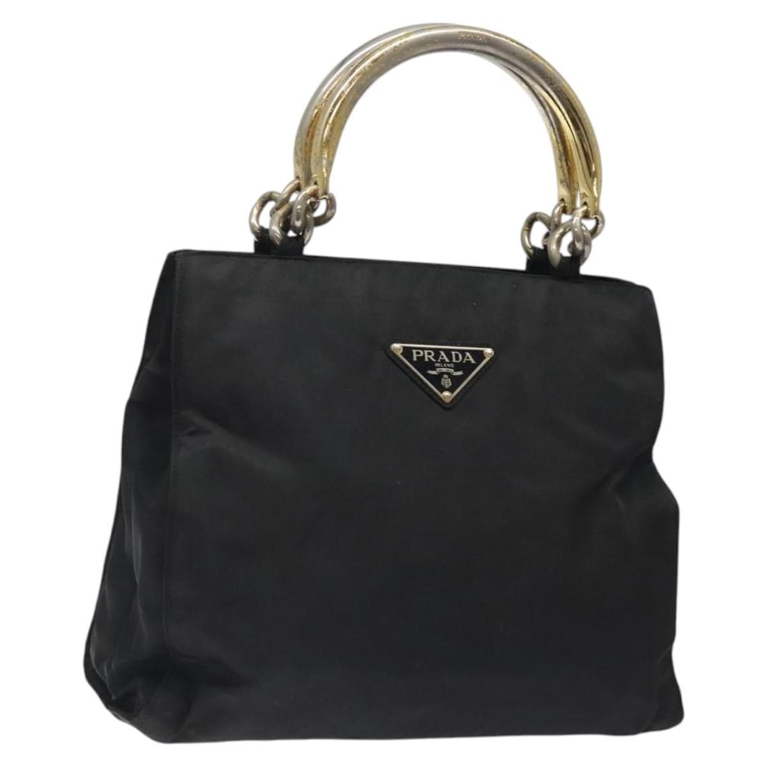 PRADA Black Nylon Hand Bag with Gold Accents Made in Italy (1 of 18)
