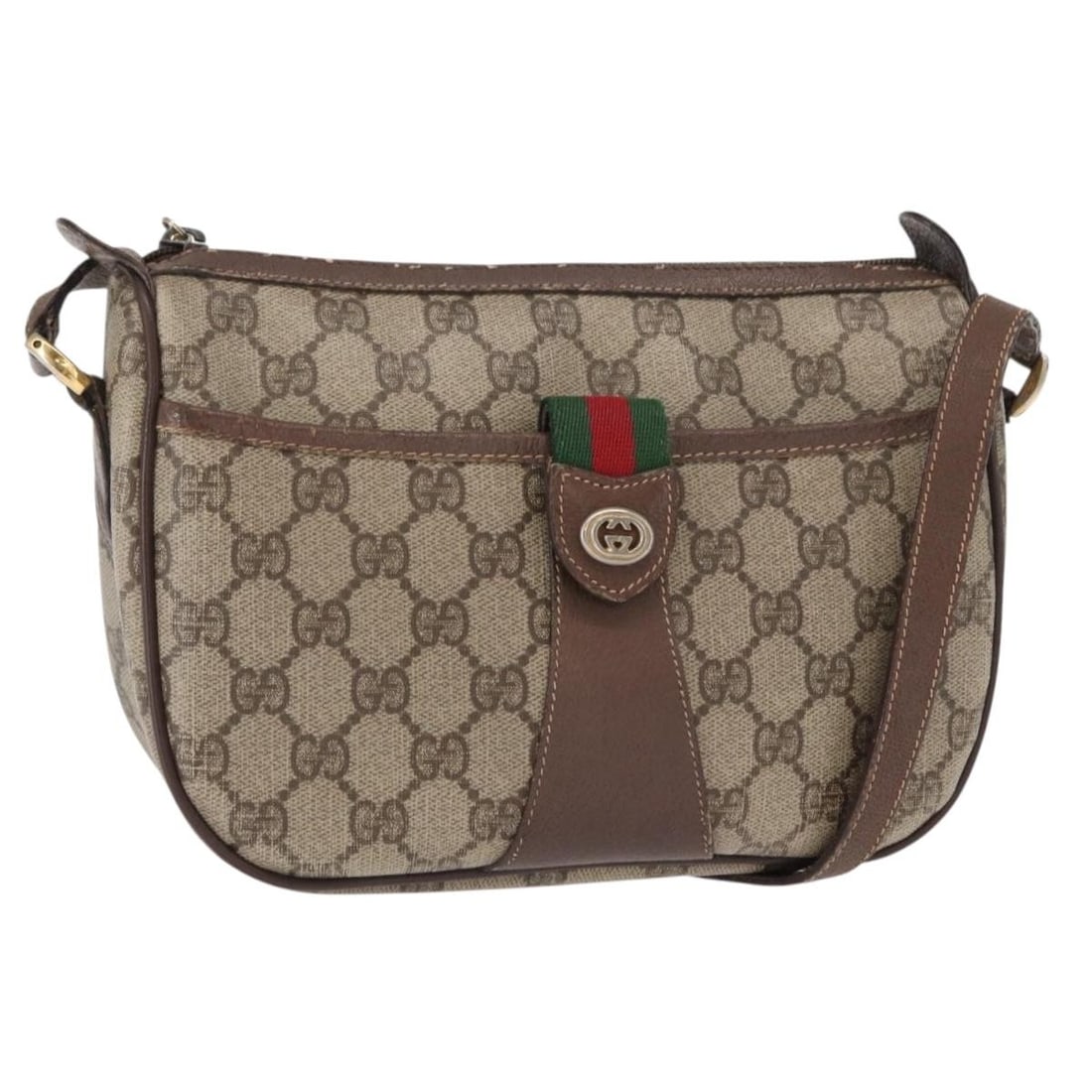 GUCCI GG Supreme Sherry Line Beige Gold Shoulder Bag PVC Auth 89 02 032: GUCCI GG Supreme Sherry Line Beige Gold Shoulder Bag PVC Auth 89 02 032 This authentic GUCCI GG Supreme Web Sherry Line Shoulder Bag is a stylish accessory crafted in Italy. Made from PVC leather and