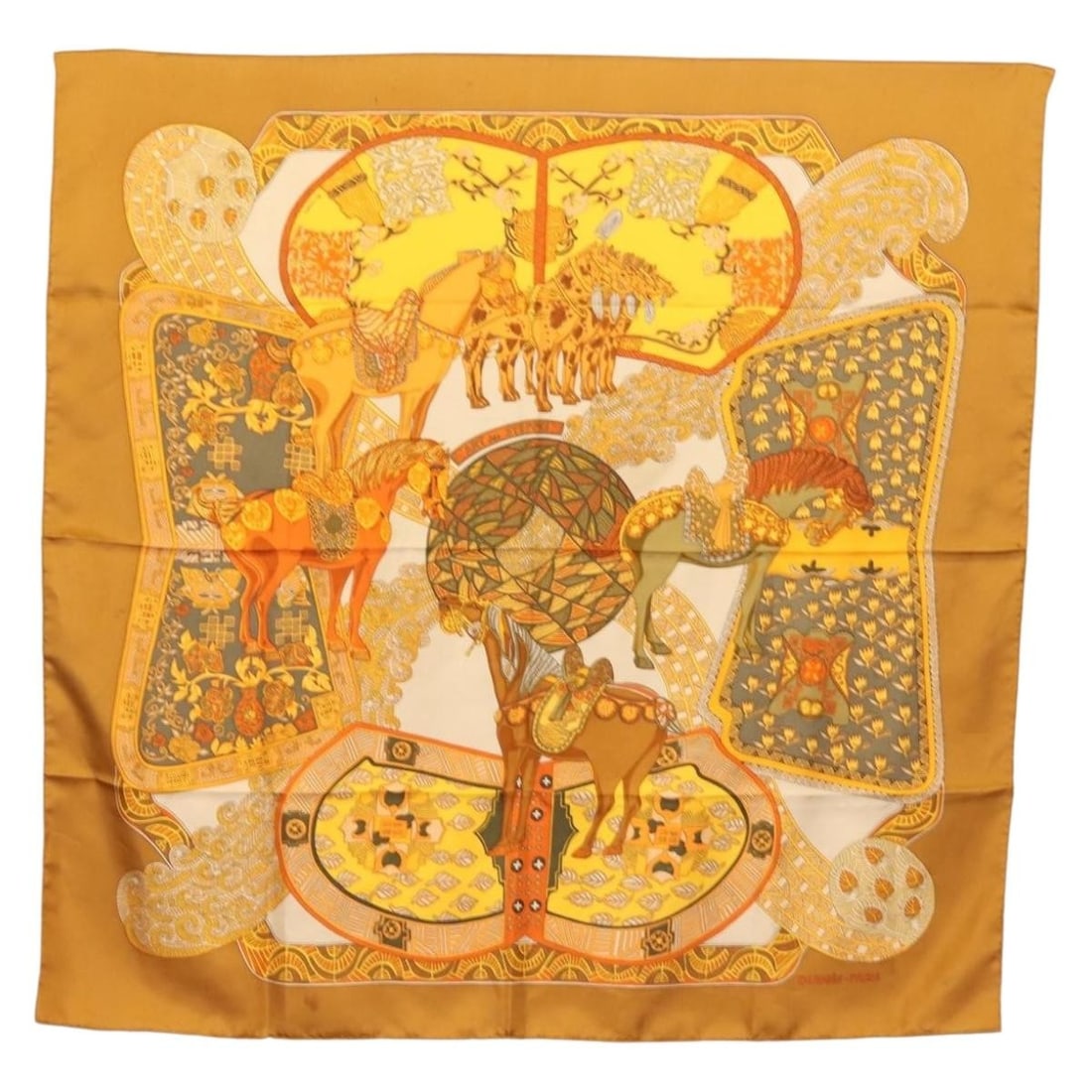 HERMES Carre 90 Silk Scarf ART des STEPPES Brown France (1 of 15)