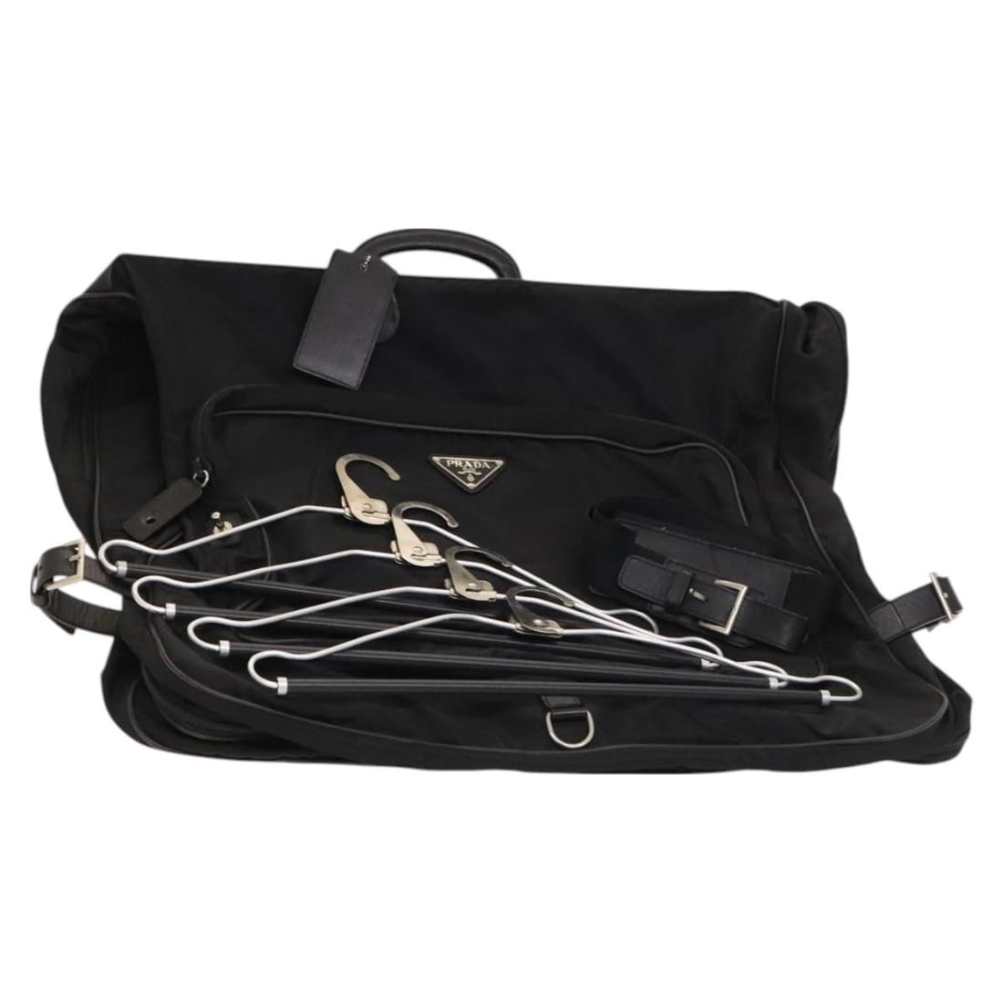 PRADA Black Silver Nylon Garment Cover Auth Italy 22.4x20.5: PRADA Black Silver Nylon Garment Cover Auth Italy 22.4x20.5 This PRADA Garment Cover is crafted from durable nylon in a sleek black and silver color combination. Designed for functionality and style,