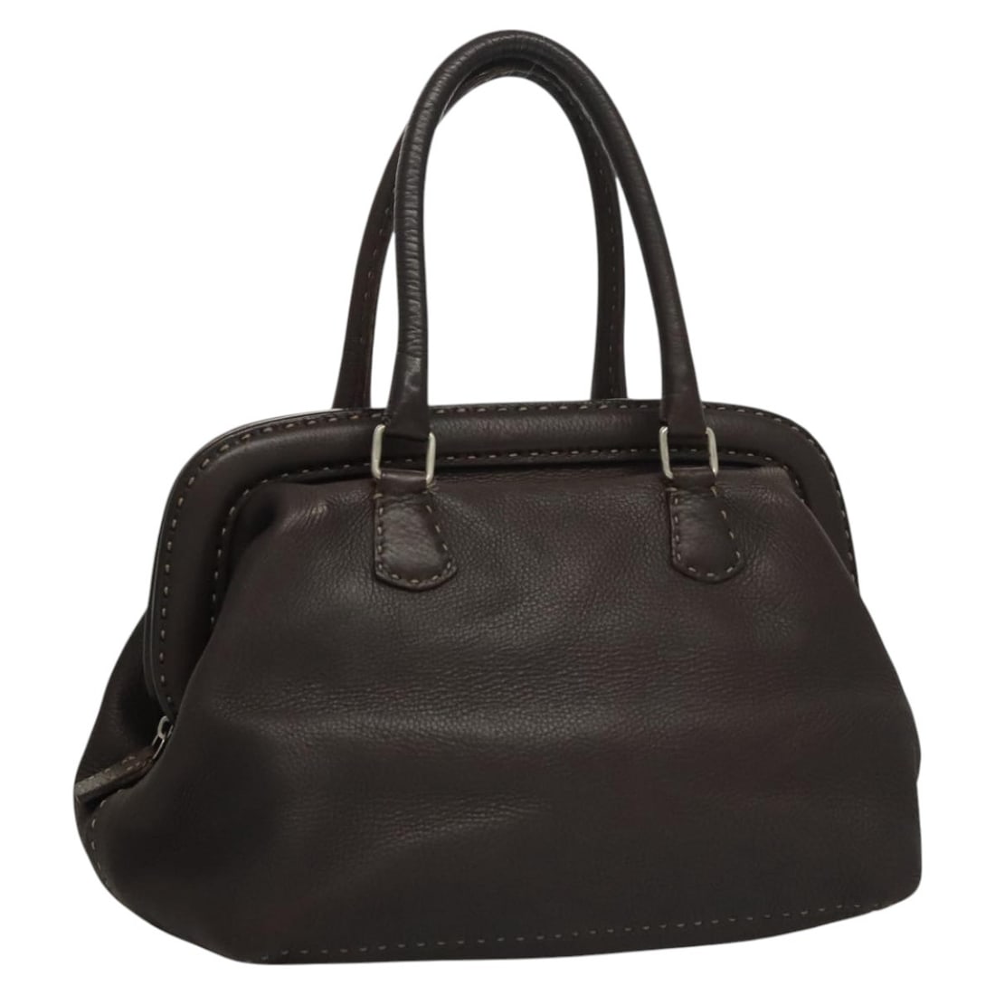 FENDI Celeria Leather Hand Bag Brown Silver Made in Italy (1 of 18)