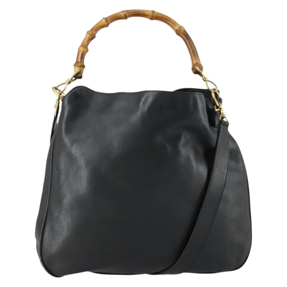 Black Leather GUCCI Bamboo Shoulder Bag 001 1577 with Gold Accents 2way (1 of 18)