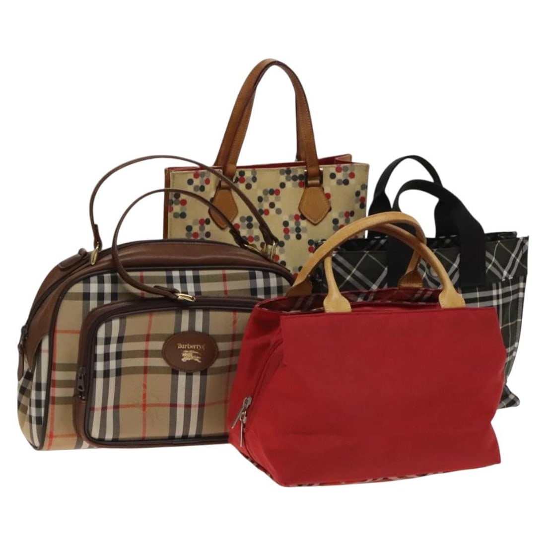 Burberry Canvas Hand Bag Set of 4 Red Beige Khaki Auth (1 of 18)
