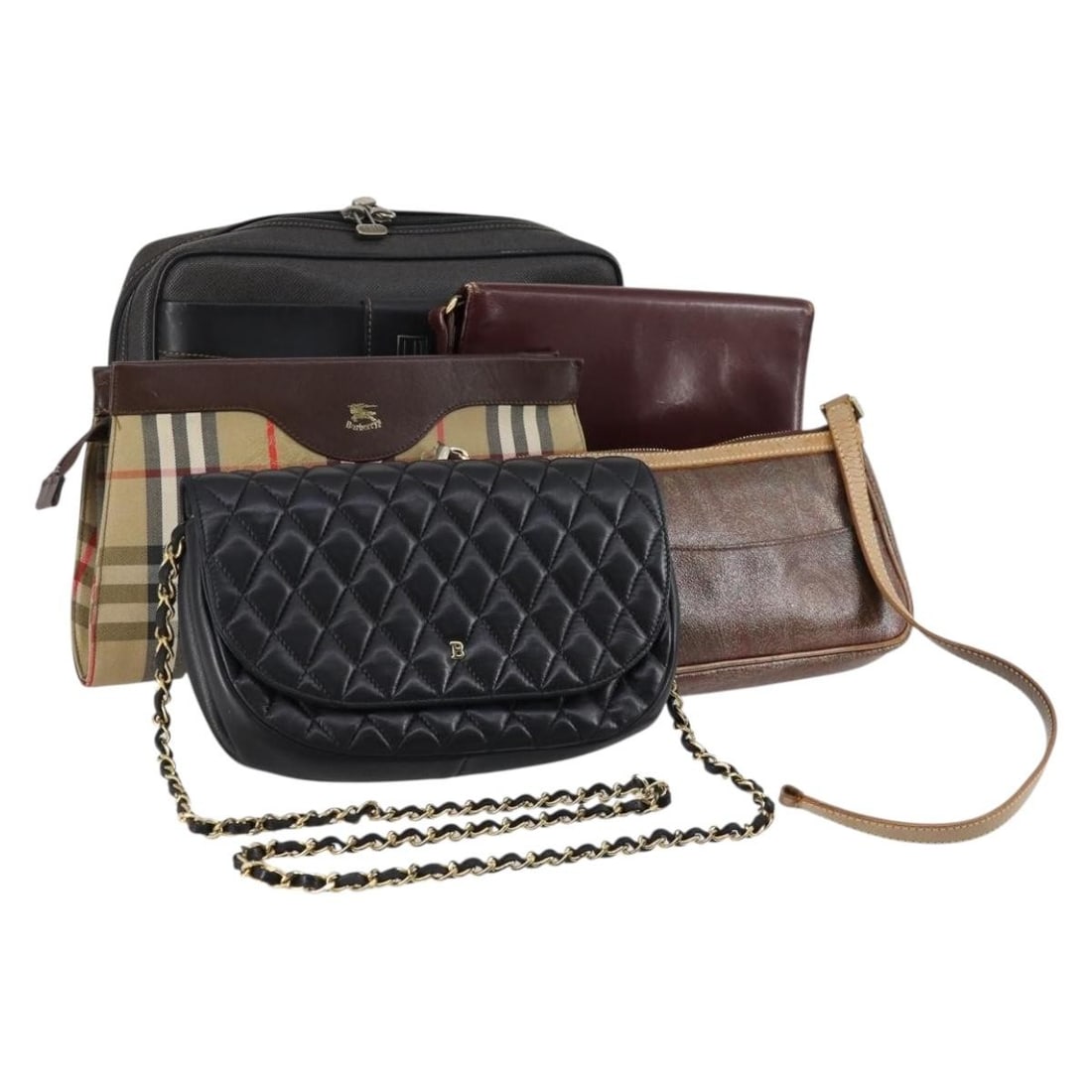 Dunhill Black Beige Leather Canvas Shoulder Bag Set of 5 Authentic: Dunhill Black Beige Leather Canvas Shoulder Bag Set of 5 Authentic This Dunhill shoulder bag showcases a stylish blend of black leather and beige canvas, making it a sophisticated accessory for any oc