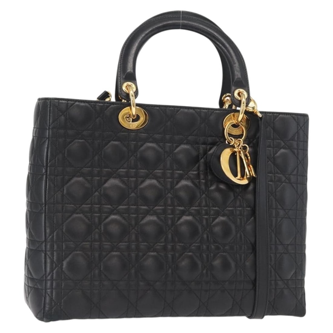 Black Leather Cannage 2way Handbag by Christian Dior with Gold Accents (1 of 18)