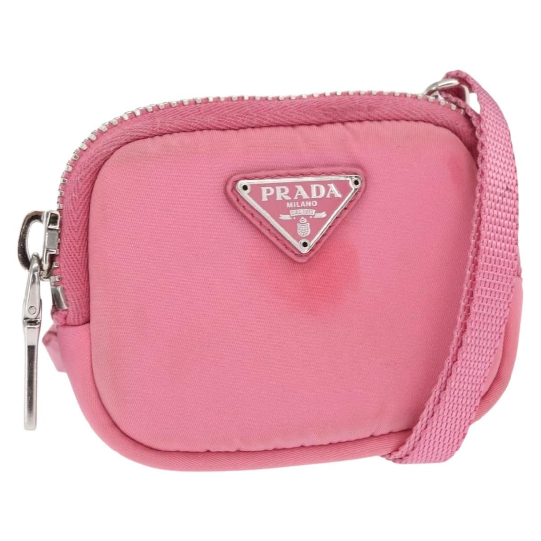 Pink and Silver Prada Nylon Pouch from Italy: Pink and Silver Prada Nylon Pouch from Italy This authentic Prada pouch is crafted from pink and silver nylon and features a compact design. Made in Italy, it is designed for practicality and style. T