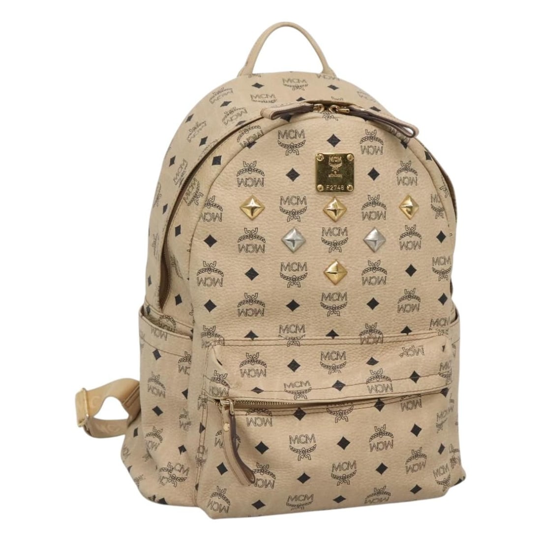 MCM Logogram Vicetos Beige Gold PVC Leather Backpack Auth F2748 (1 of 18)