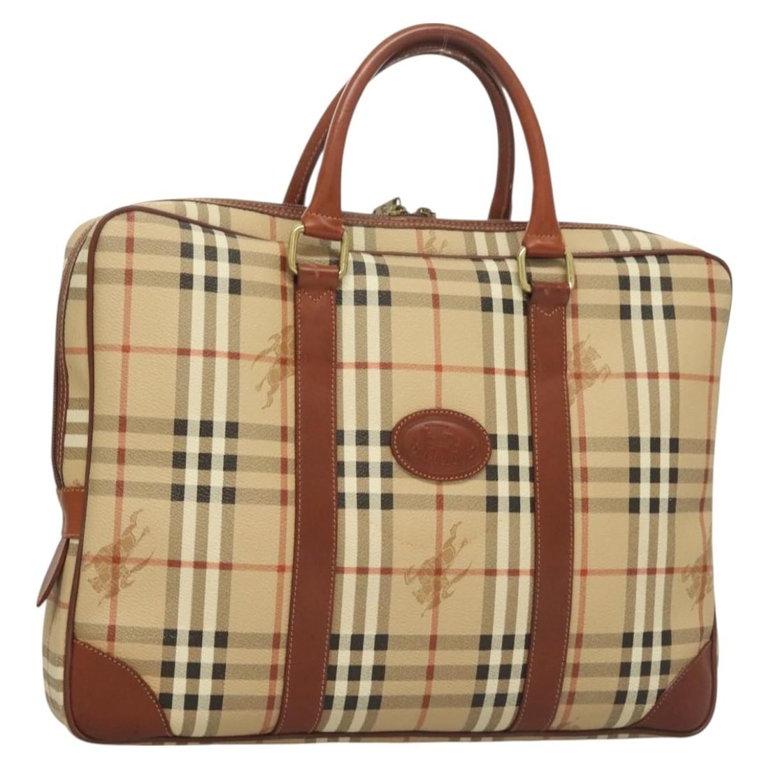 Burberrys Nova Check Beige Gold PVC Business Bag Italy Auth: Burberrys Nova Check Beige Gold PVC Business Bag Italy Auth This Burberrys Nova Check Business Bag, crafted from durable PVC leather, embodies elegance with its beige and gold color scheme. Designed f