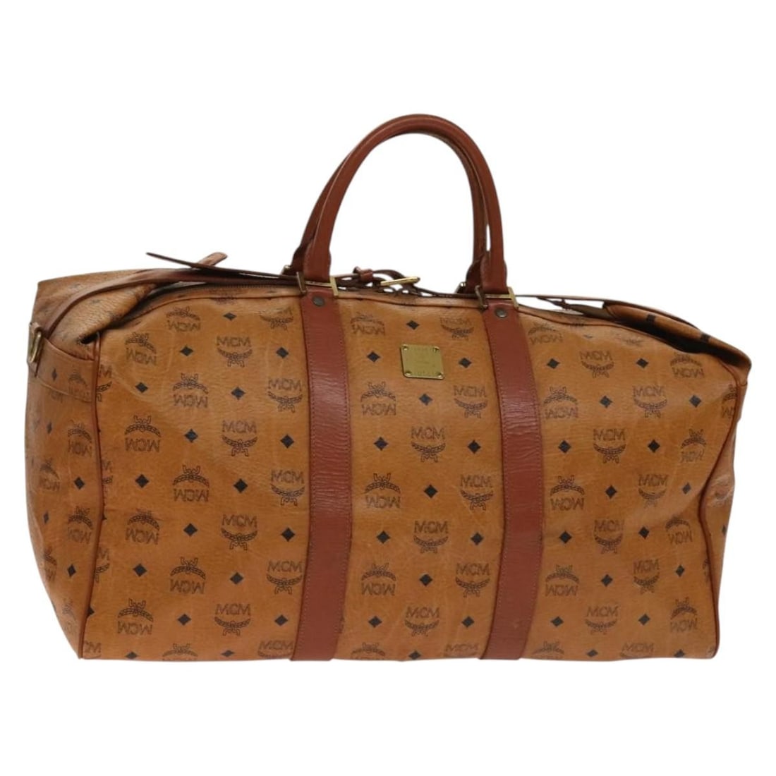 MCM Logogram Vicetos Brown Gold PVC Leather Boston Bag Authentic (1 of 18)