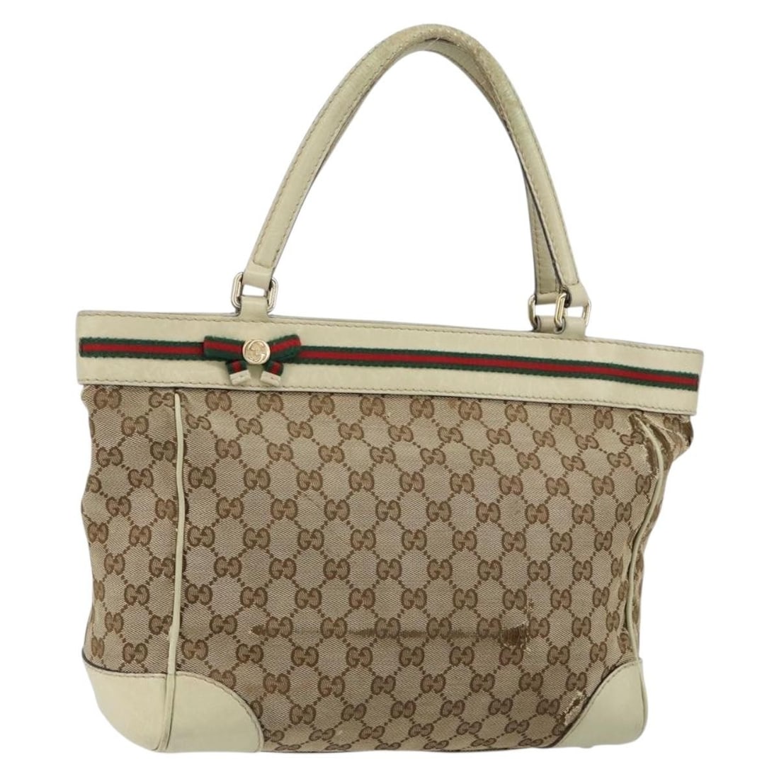GUCCI GG Canvas Sherry Line Tote Bag Beige Gold 257061 Authentic (1 of 18)