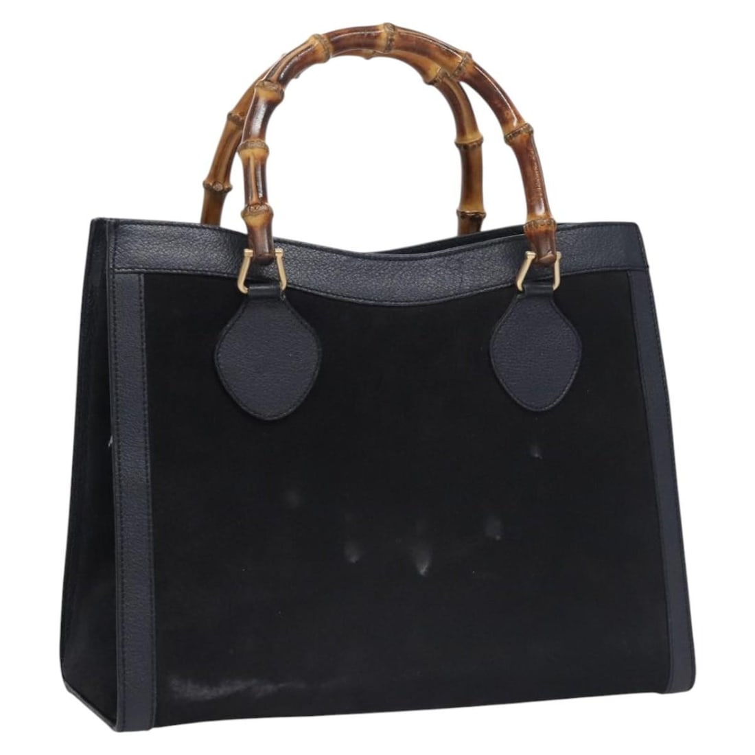 GUCCI Navy Suede Bamboo Hand Bag Made in Italy Auth 002.1186.0260: GUCCI Navy Suede Bamboo Hand Bag Made in Italy Auth 002.1186.0260 This GUCCI Bamboo Hand Bag showcases a luxurious navy suede exterior, exuding elegance and sophistication. Designed for style and func