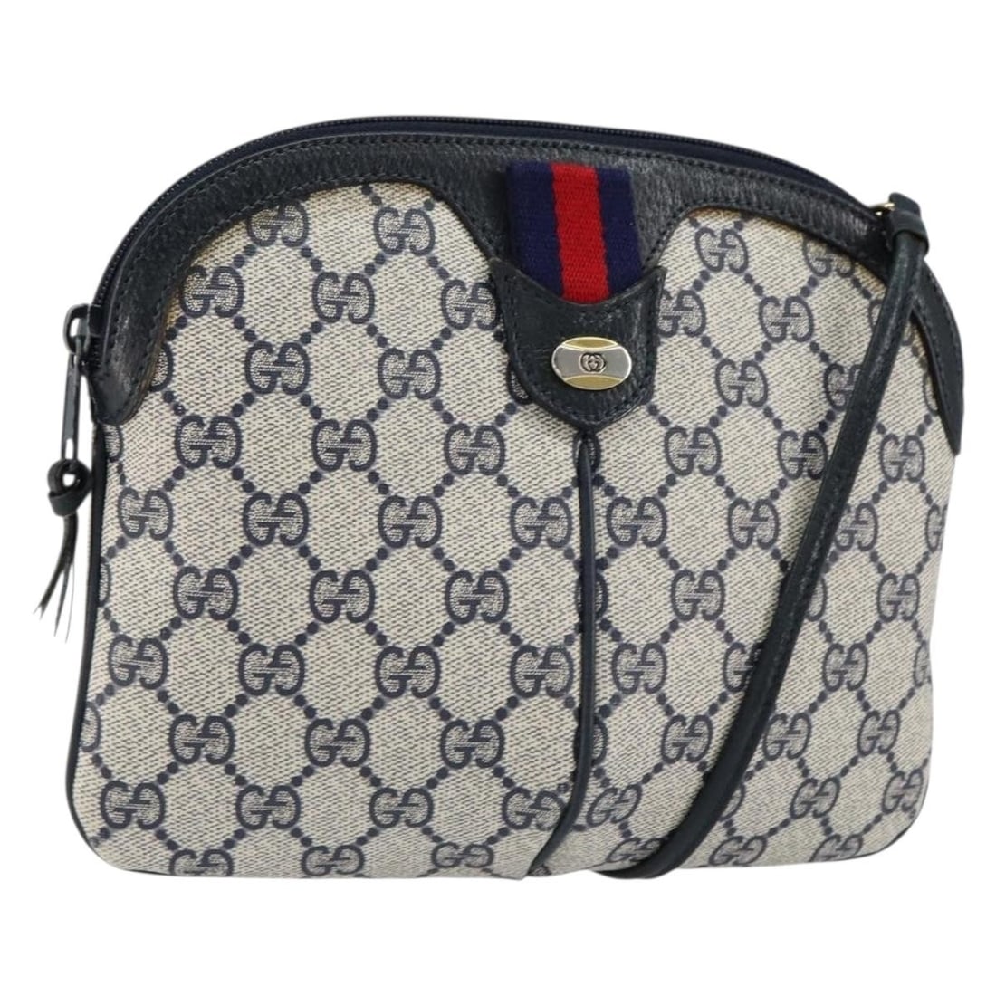 GUCCI GG Supreme Sherry Line Shoulder Bag PVC Navy Gold 904 02 047 Auth (1 of 18)