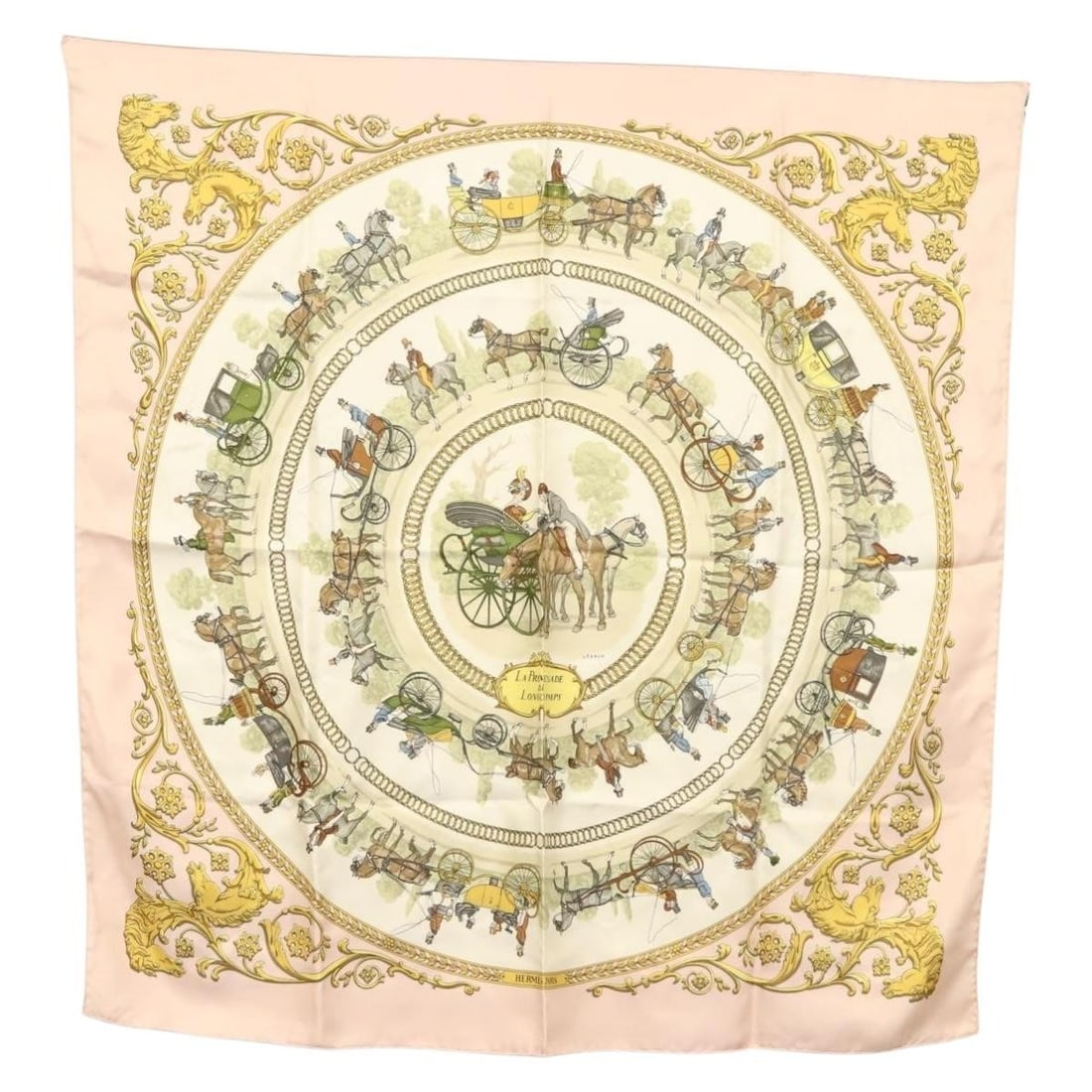 HERMES Carre 90 Pink Silk Scarf LA PROMENADE DE LONGCHAMPS Auth (1 of 15)