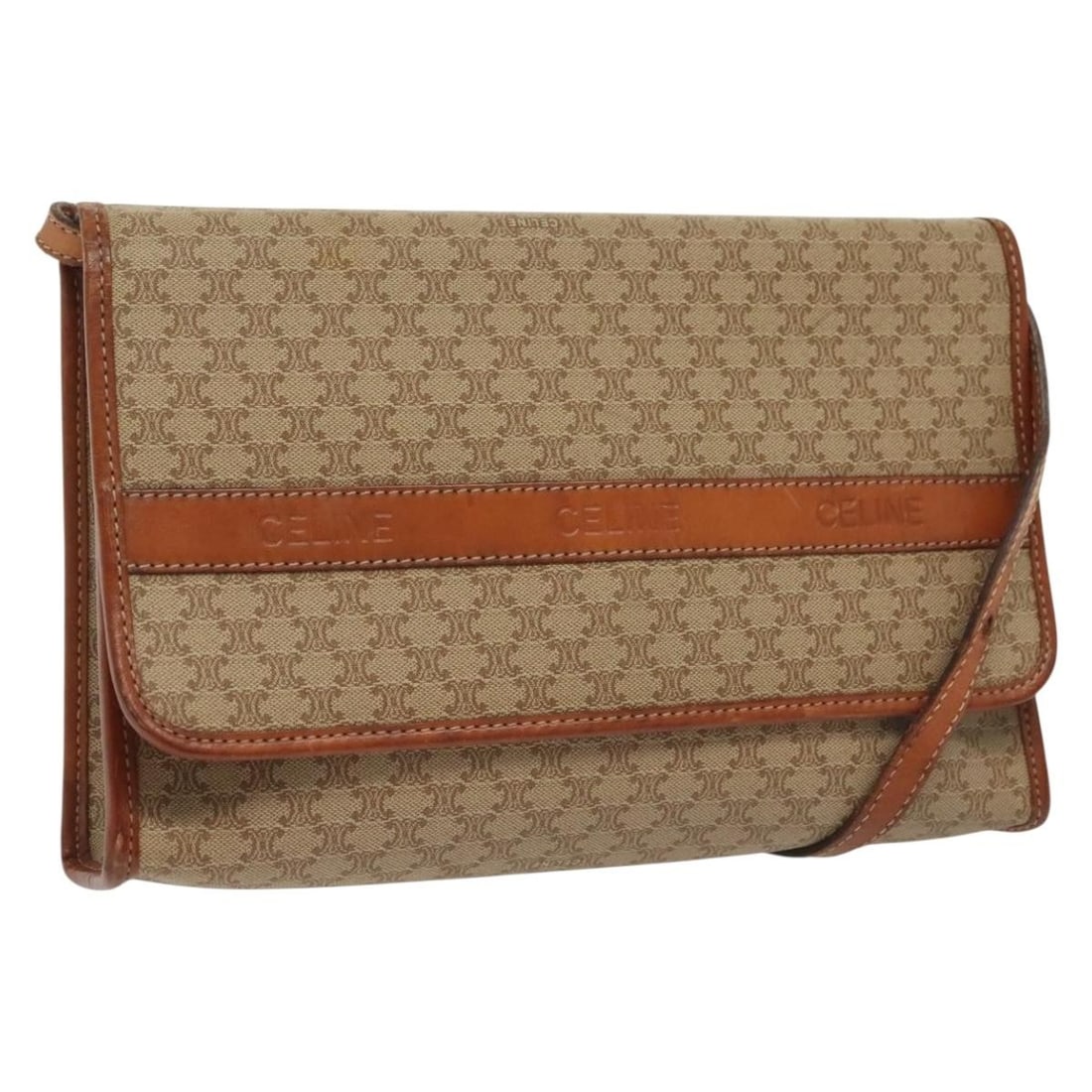 CELINE Macadam Canvas Beige Gold Shoulder Bag PVC Italy Auth (1 of 18)