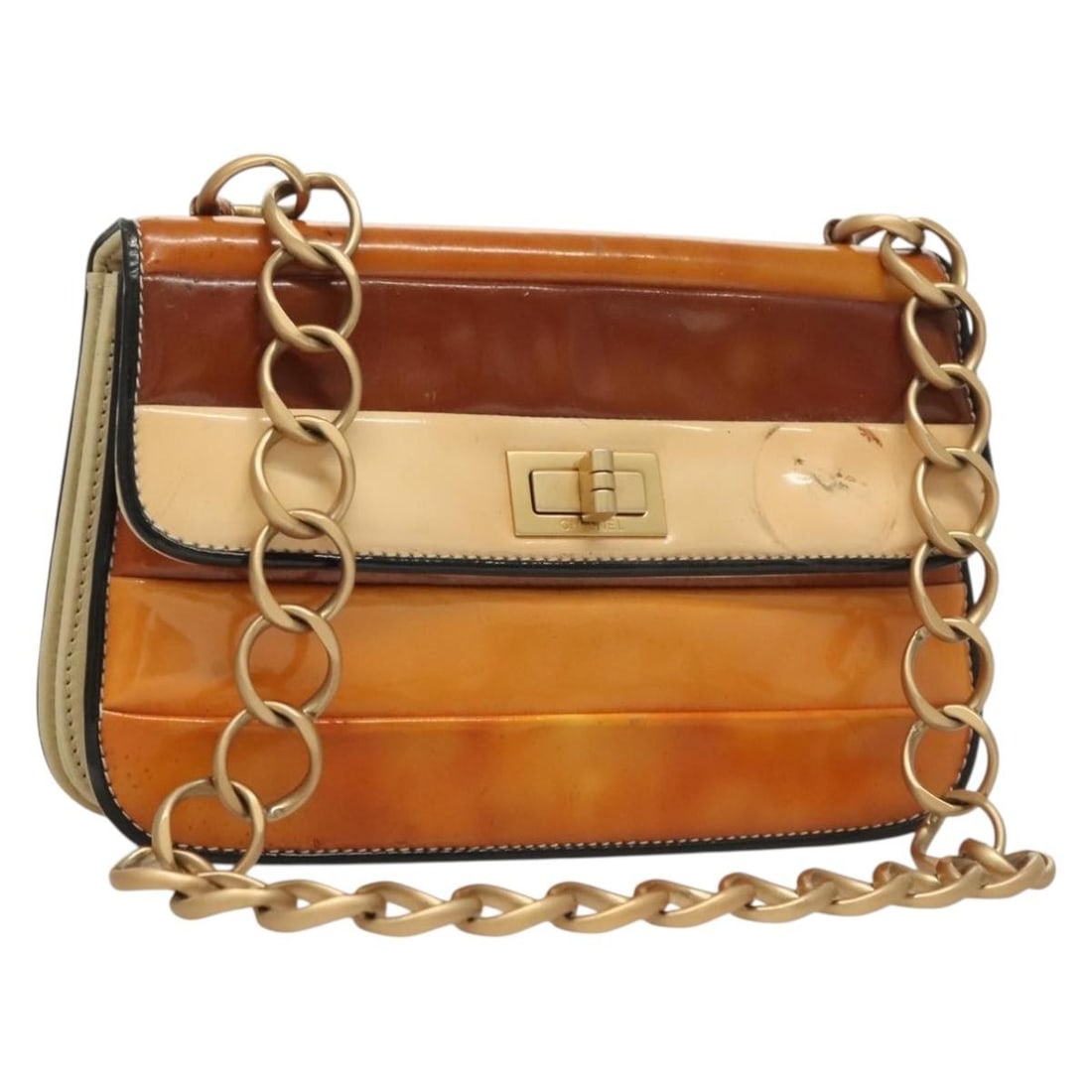 CHANEL Gold Brown Enamel Chain Shoulder Bag Auth 134433 (1 of 18)