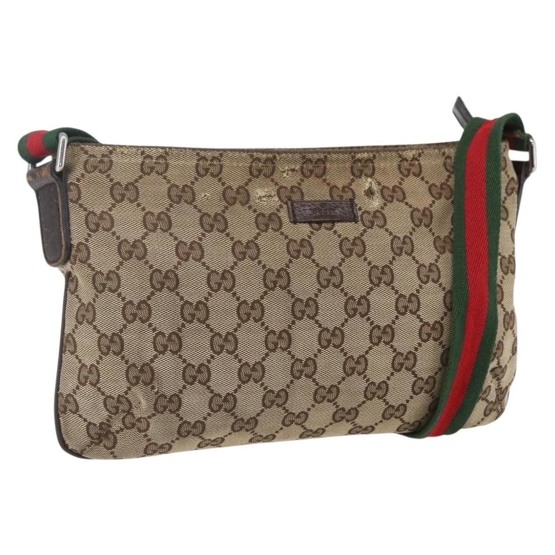 GUCCI GG Canvas Sherry Line Beige Silver Shoulder Bag Auth 189749 (1 of 18)