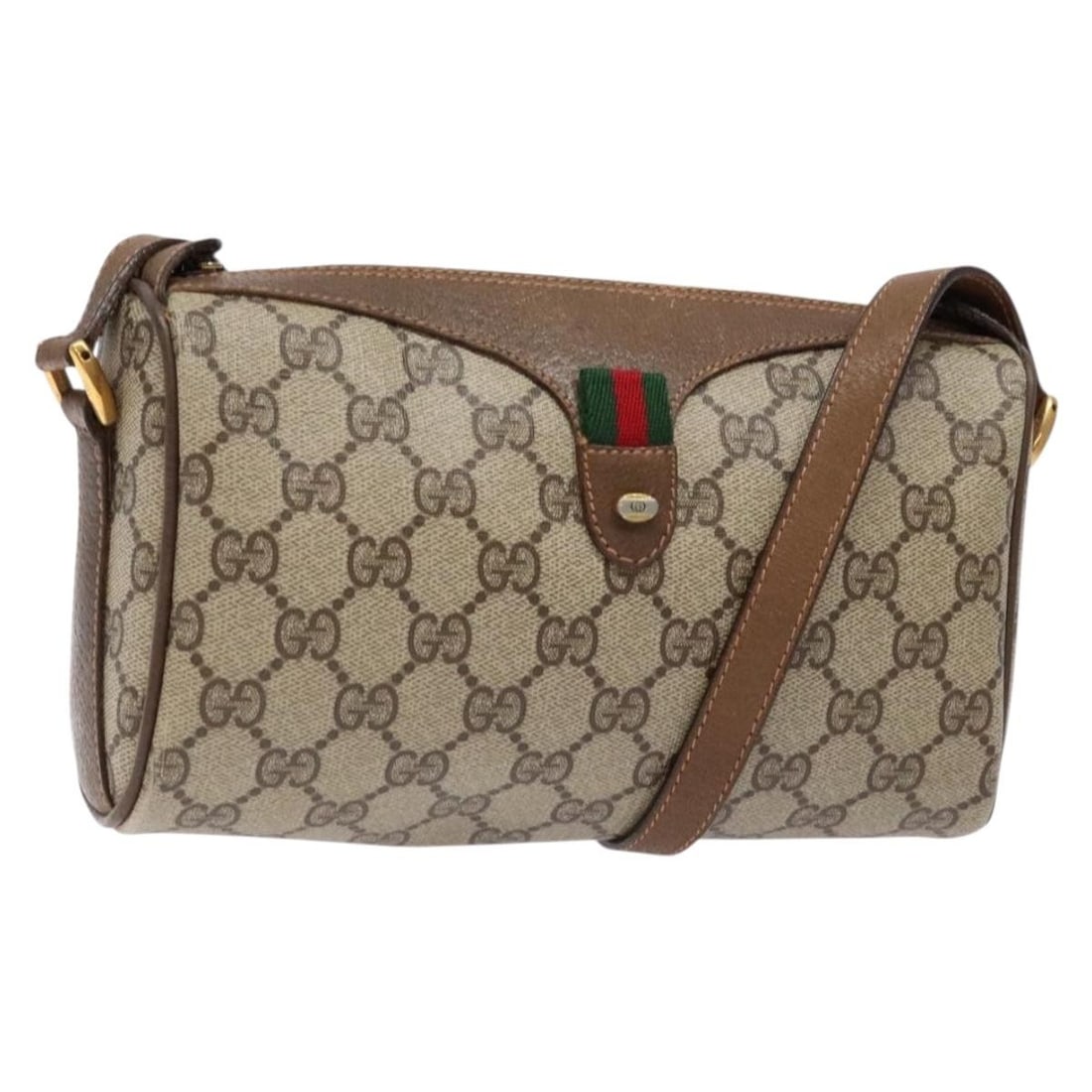 GUCCI GG Supreme Web Sherry Shoulder Bag Beige Gold PVC Italy Auth 89 02 018 (1 of 18)