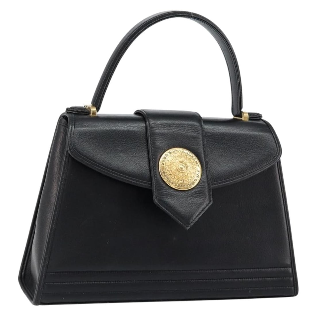 SAINT LAURENT Black Leather Hand Bag with Gold Accents (1 of 18)