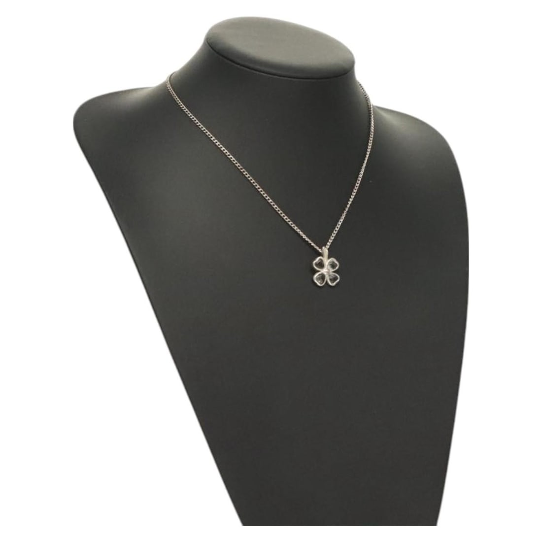 CHANEL Silver Clover Necklace with CC Logo Authentic (1 of 18)