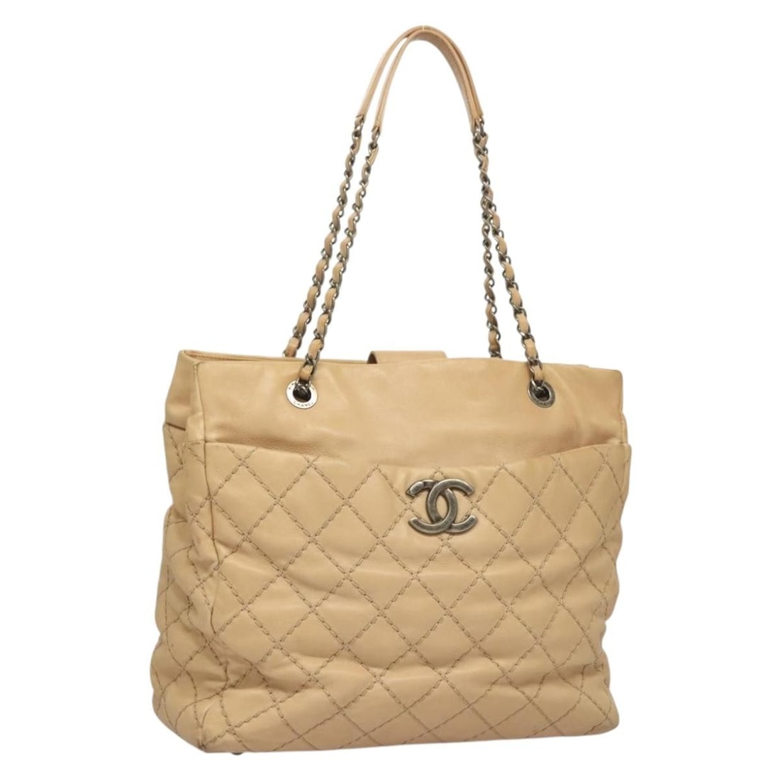 CHANEL Wild Stitch Beige Leather Shoulder Bag with Chain Strap (1 of 18)