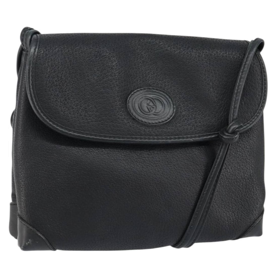 Gucci 49 007 5548 Black Leather Shoulder Bag Gold Accents Italy (1 of 18)