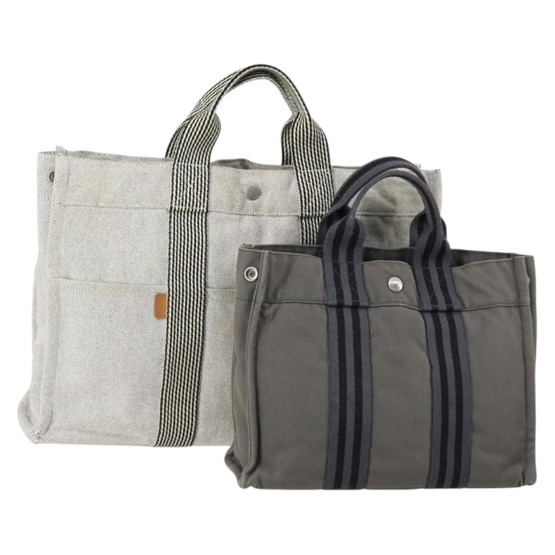 HERMES Fourre Tout Hand Bag Canvas Set Gray Authentic (1 of 17)