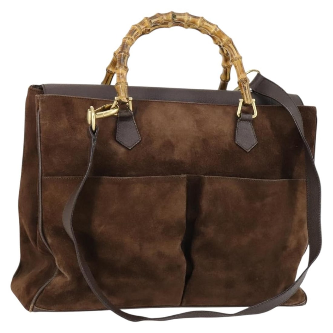 Gucci Brown Suede Bamboo 2way Tote with Gold Accents and Strap (1 of 18)