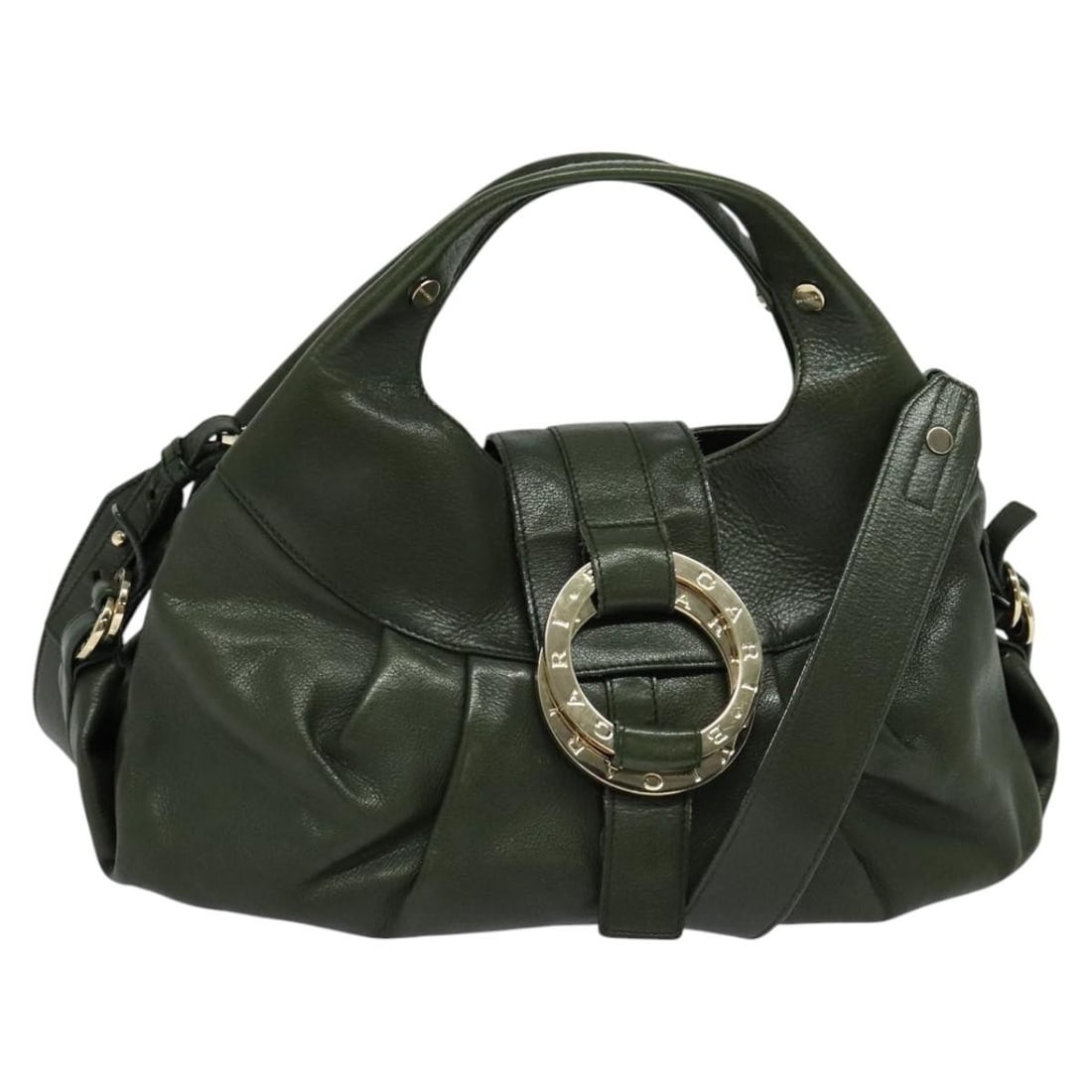 BVLGARI Green Leather Hand Bag 2way Authentic Italy (1 of 18)