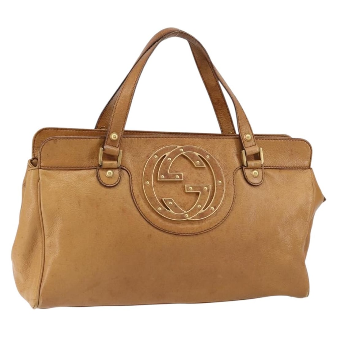 GUCCI 121551 Interlocking Brown Gold Leather Hand Bag Auth Italy (1 of 18)