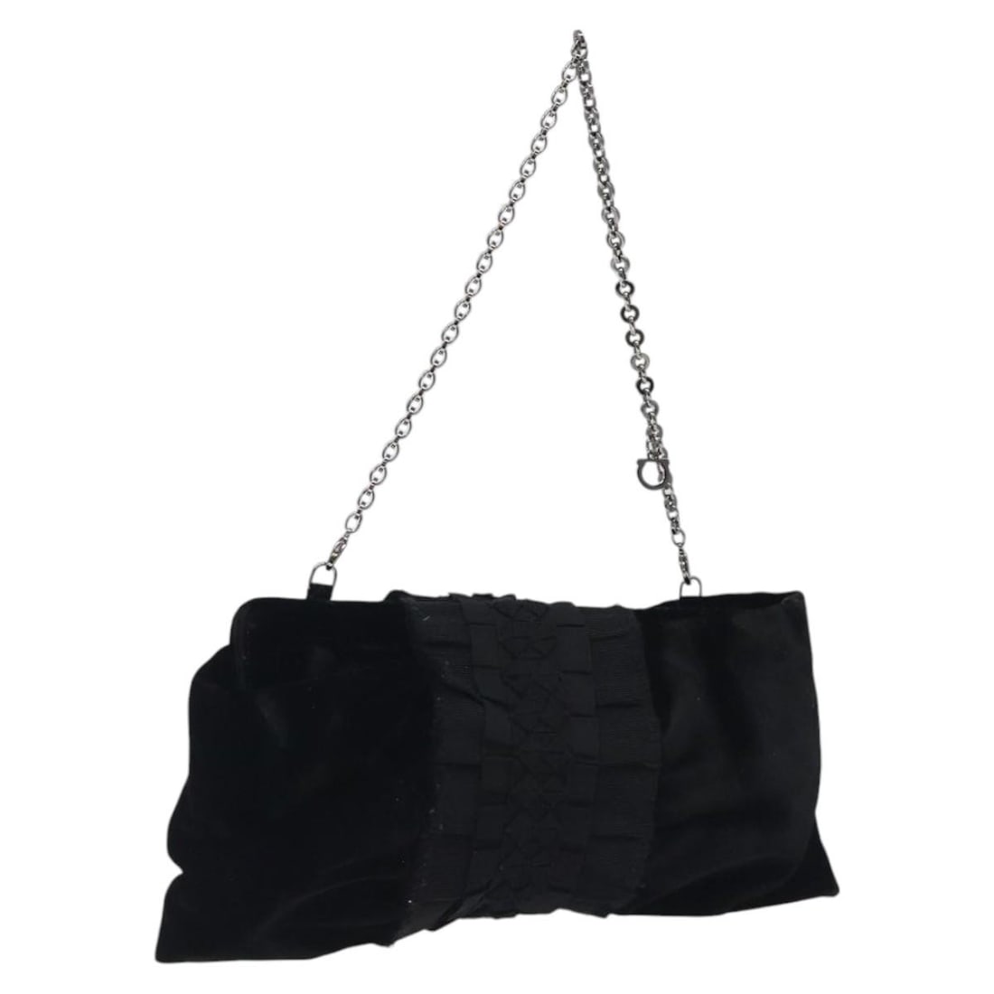 Salvatore Ferragamo Black Silver Velor Chain Hand Bag Authentic (1 of 18)